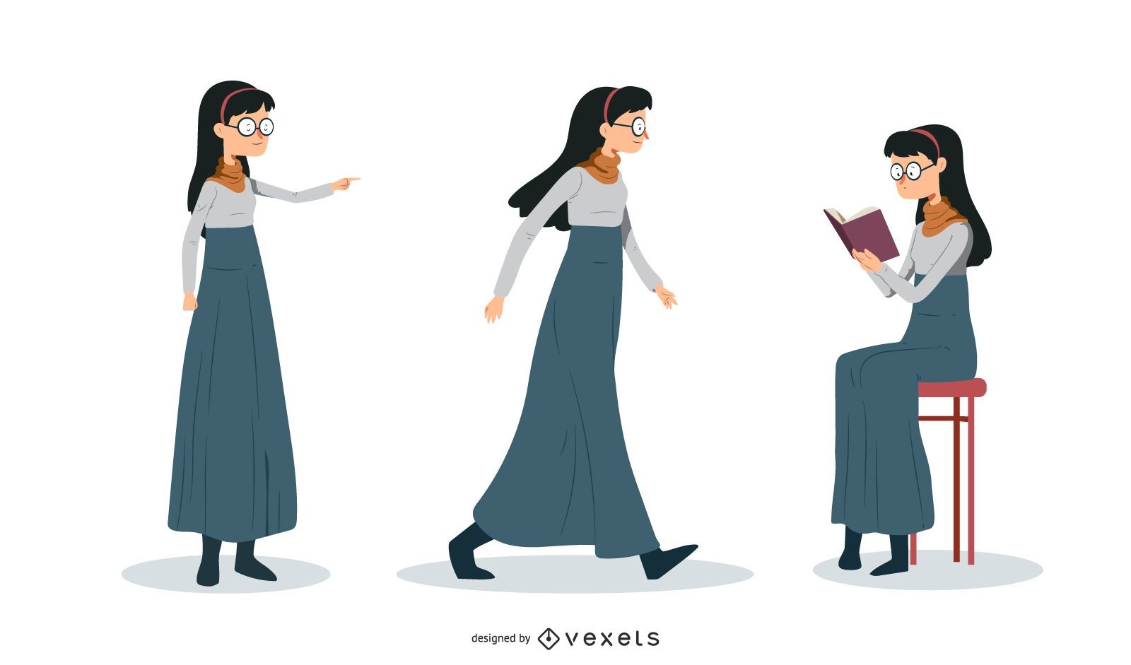 Conjunto de ilustración de mujer nerd
