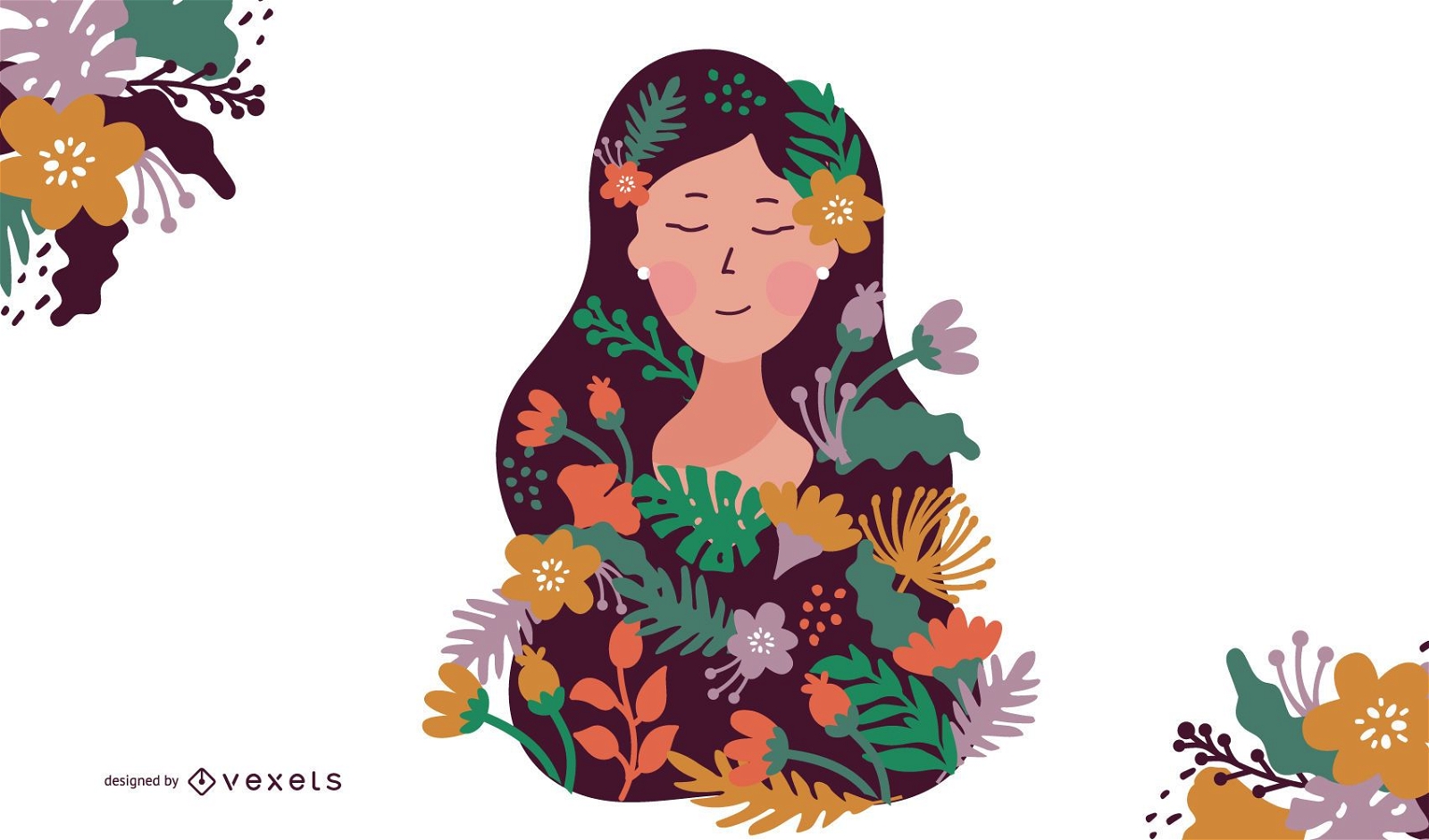 Woman Flowers Illustration 