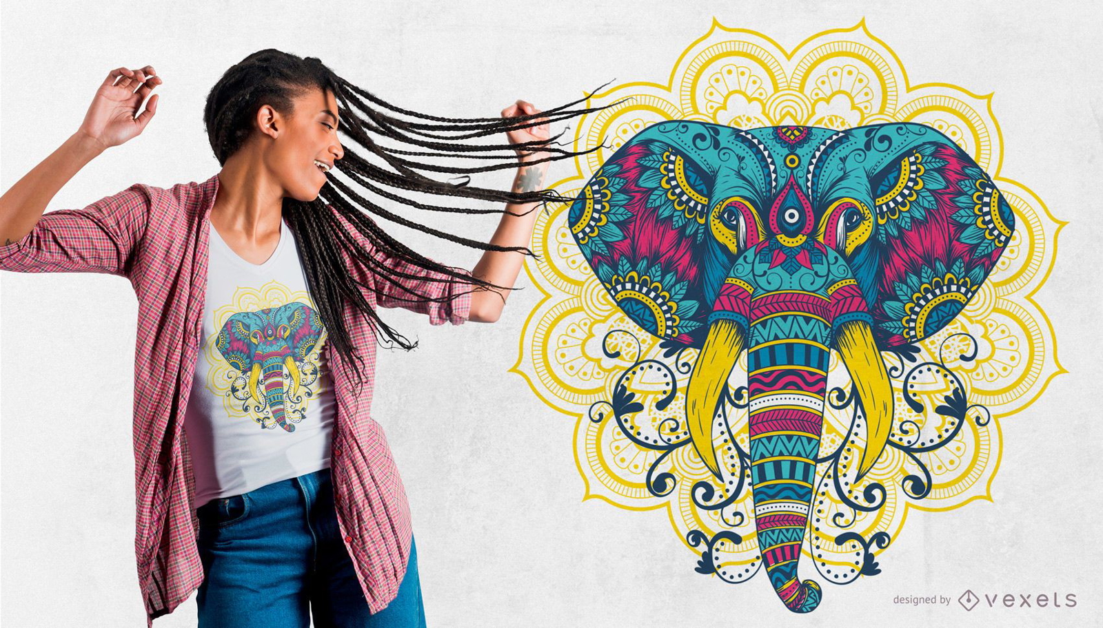Buntes Mandala-Elefanten-T-Shirt Design