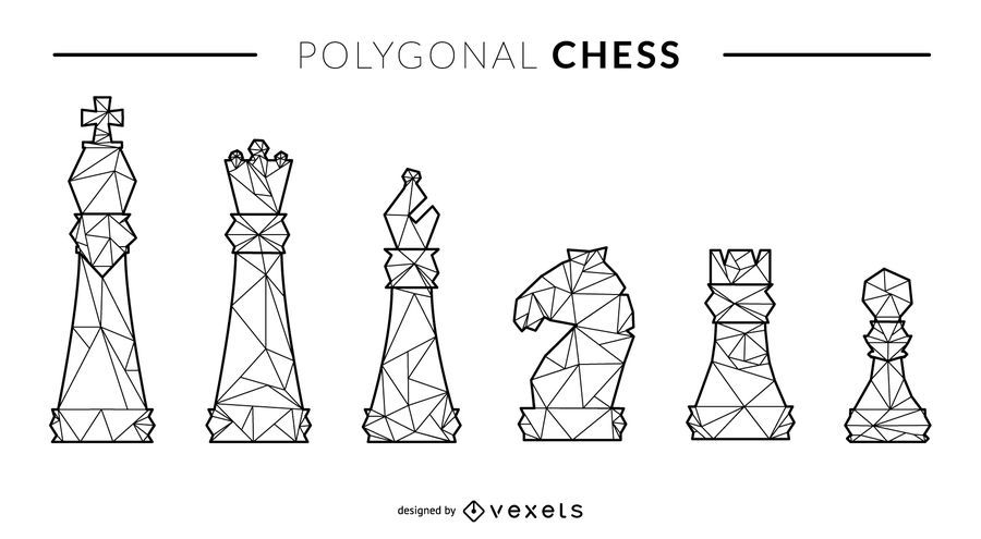 Polygonal Line Style Chess Figure Set Polygonal Line Style Chess Figure Set