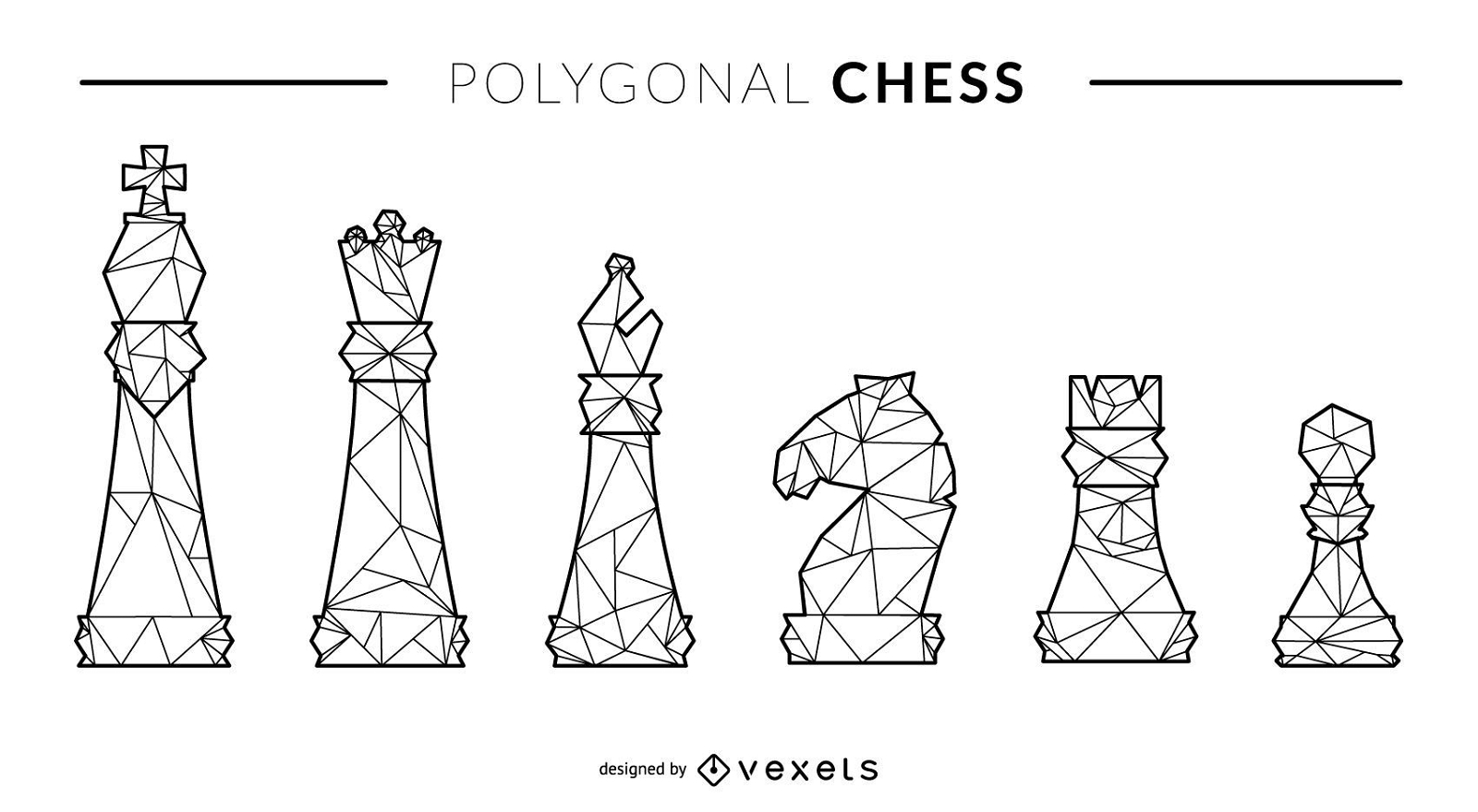 Schachfiguren-Set im polygonalen Linienstil