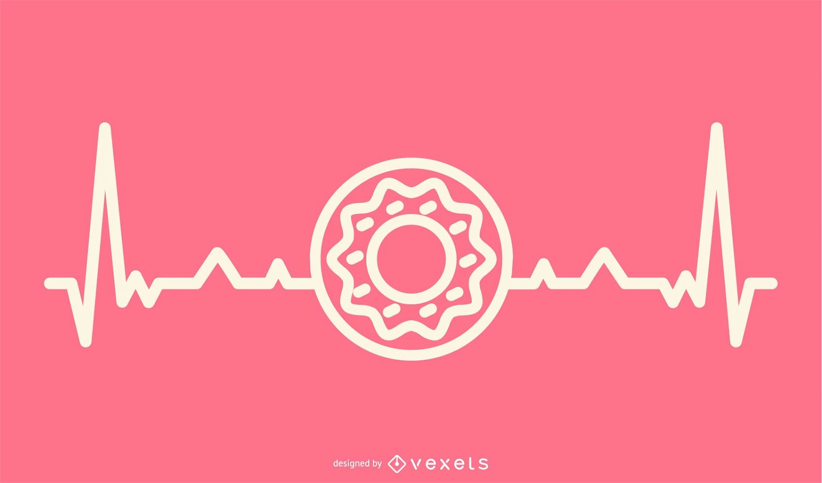 Donut With Heartbeat Line Illustration
