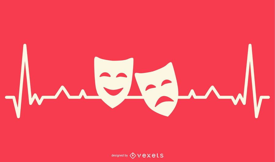 Hearbeat Line with Drama Masks Design Hearbeat Line with Drama Masks Design