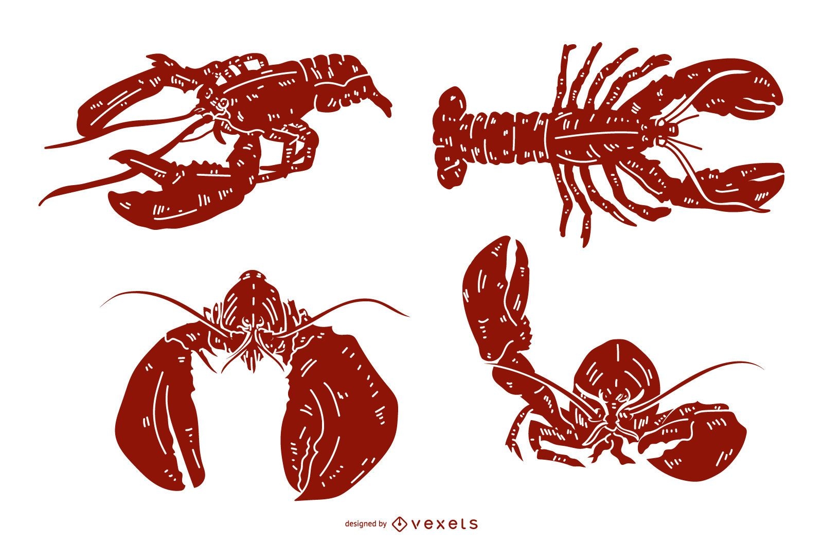 Conjunto de silhuetas detalhadas de lagosta
