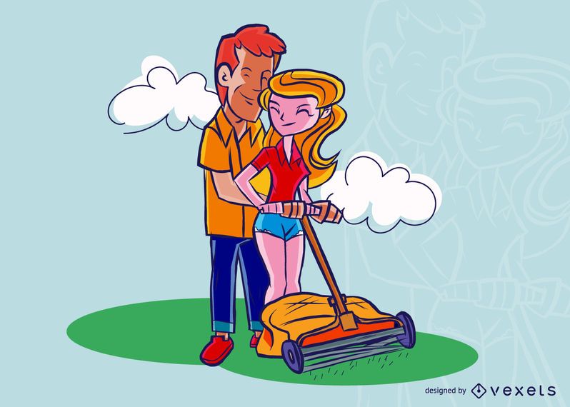 Couple Grass Loaning Illustration Couple Grass Loaning Illustration