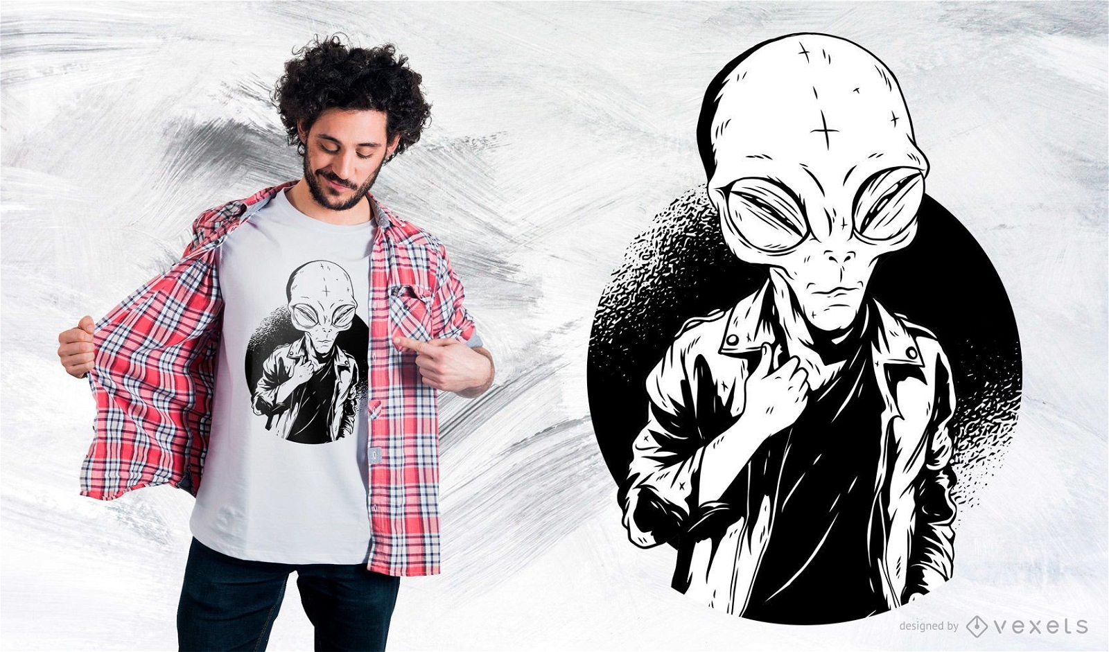 Diseño de camiseta alienígena blanco y negro