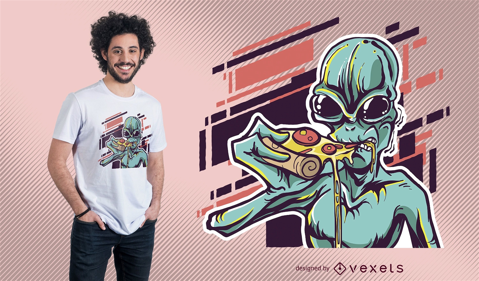 Alien Eating Pizza T-Shirt Design