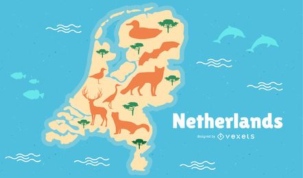 Mapa de Países Bajos Ilustración Mapa de Países Bajos Ilustración