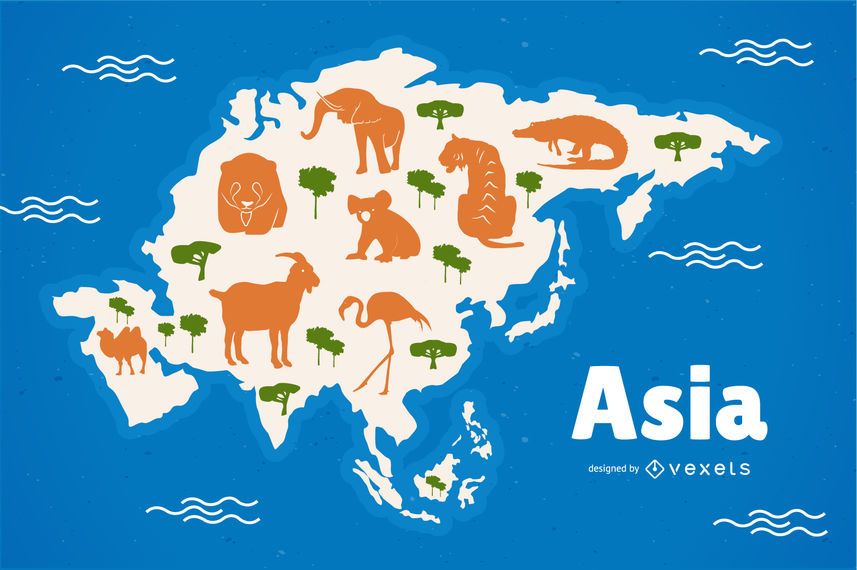 Ilustração de mapa de animais da Ásia Ilustração de mapa de animais da Ásia