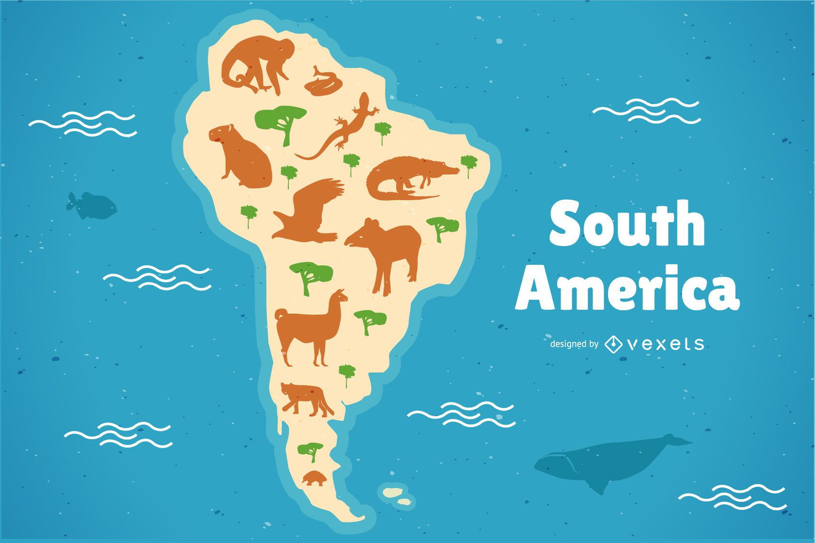 South America Animals Map Illustration 