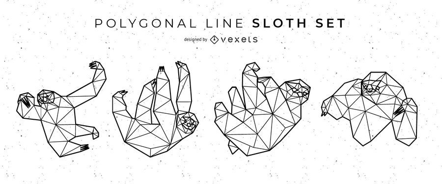 Sloth Polygonal Line Vector Set Sloth Polygonal Line Vector Set