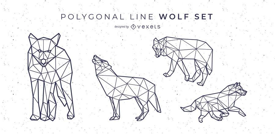 Wolf Polygonal Line Style Vector Set Wolf Polygonal Line Style Vector Set