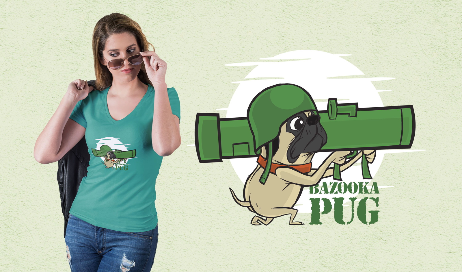 Bazooka Pug T-Shirt Design