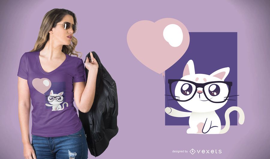 Cat with Balloon T-Shirt Design Cat with Balloon T-Shirt Design