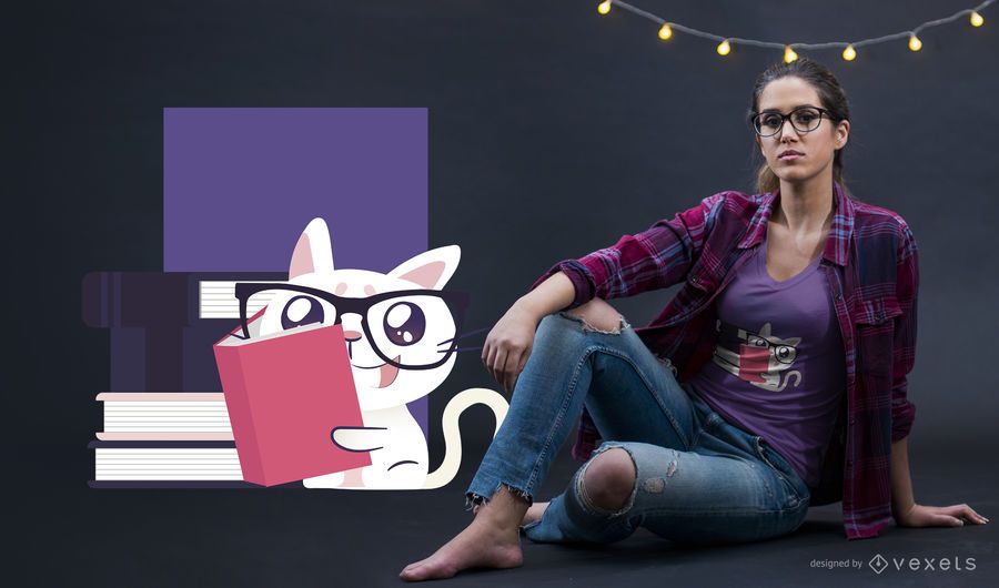 Cat Reading T-Shirt Design Cat Reading T-Shirt Design