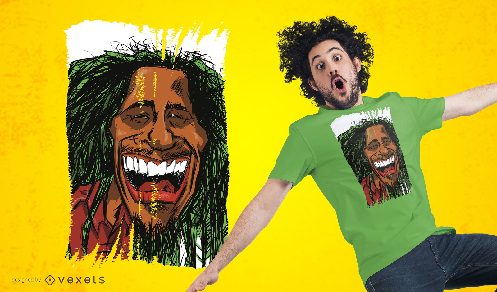 Rasta Man Cartoon Design de camiseta