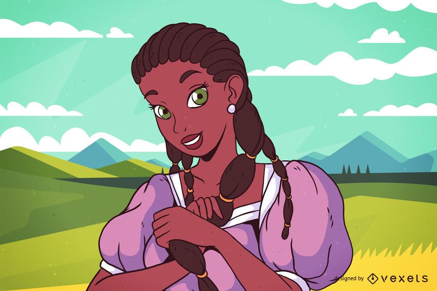 African girl in countryside illustration African girl in countryside illustration