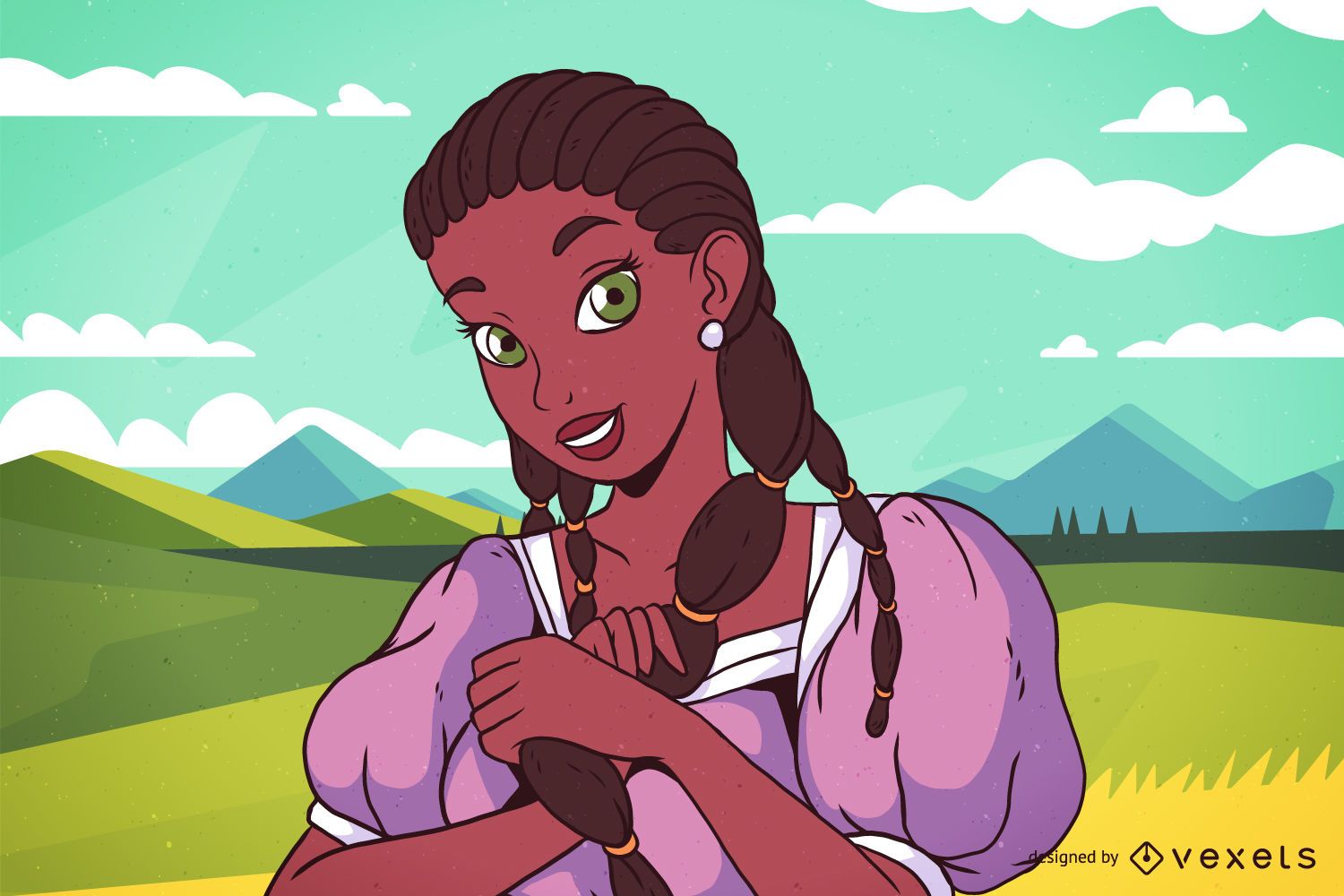 African girl in countryside illustration