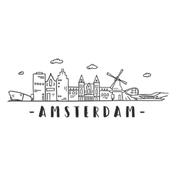 Amsterdam mill museum aeroport plane cathedral skyline sticker PNG Design Transparent PNG