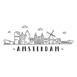 Amsterdam museum mill aeroport plane cathedral skyline sticker PNG Design