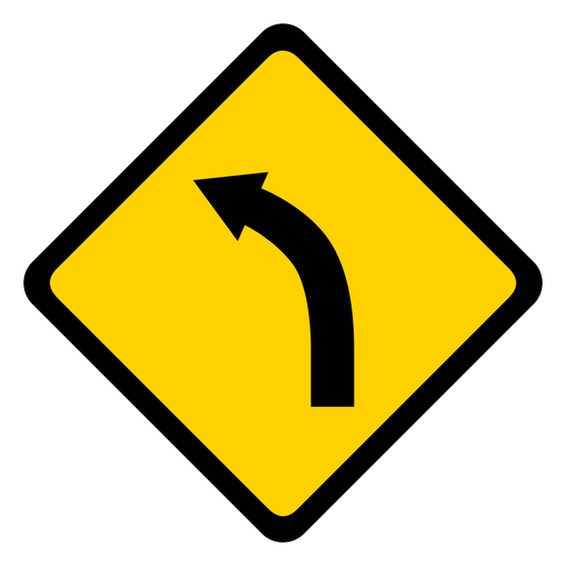 Arrow bend of road curve of road rhomb warning flat