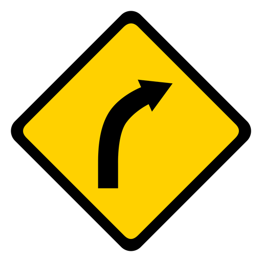 Arrow curve of road bend of road rhomb warning flat PNG Design