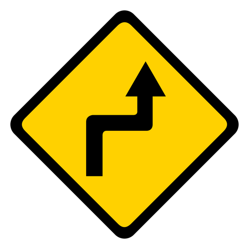 Arrow road turn rhomb warning flat