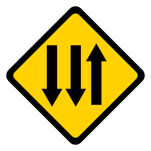 Flecha de advertencia de rombo de tres direcciones plana Diseño PNG