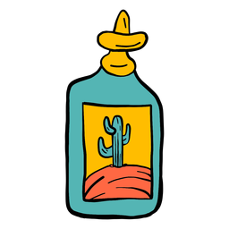 Esboço da cor do deserto do emblema do cacto da garrafa Desenho PNG