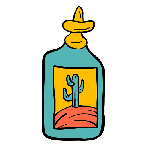 Bottle emblem cactus desert color colour sketch PNG Design