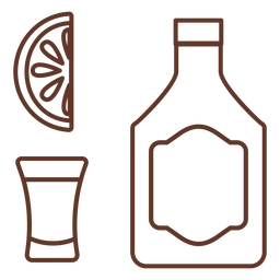 Bottle emblem glass slice lemon orange stroke PNG Design Transparent PNG