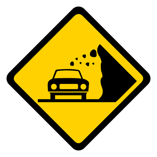 Car stone rock falling rhomb warning flat