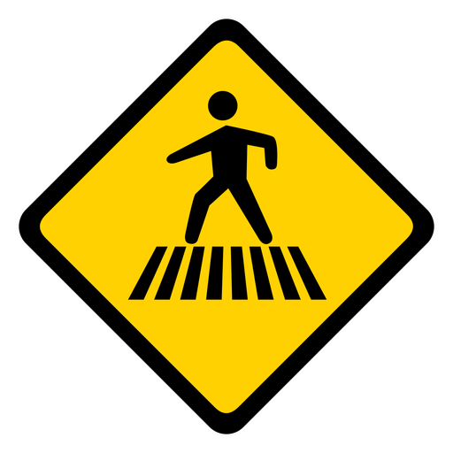 Crossing pedestrian rhomb warning flat
