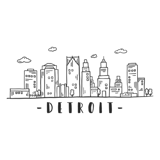 Pegatina del horizonte del raspador del cielo del centro de negocios de Detroit Diseño PNG