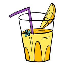 Glasblume die Strohsaftorangenscheibenfarbskizze trinkt PNG-Design
