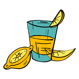 Glass Juice Slice Lemon Color Colour Sketch PNG & SVG Design For T-Shirts