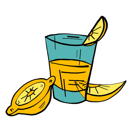 Glass juice slice lemon color colour sketch PNG Design