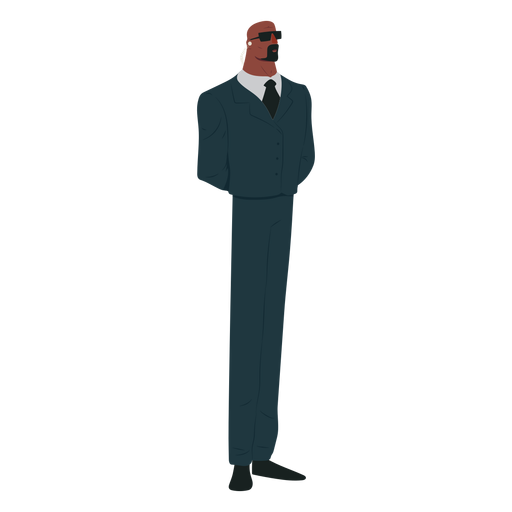 Hombre traje de seguridad corbata gafas negrita barba bigote auricular plano