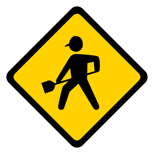 Person spade shovel work rhomb warning flat PNG Design