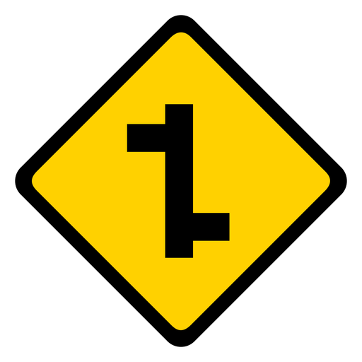 Side road left right rhomb warning flat