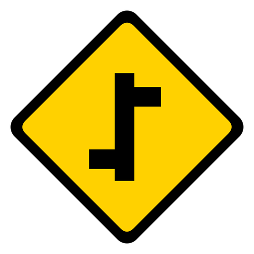 Side road right left rhomb warning flat