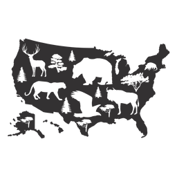 Mapa de animales de Estados Unidos silueta Diseño PNG