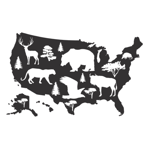 Mapa de animales de Estados Unidos silueta