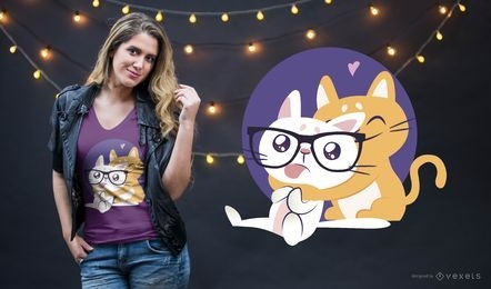Nerd cat hug t-shirt design