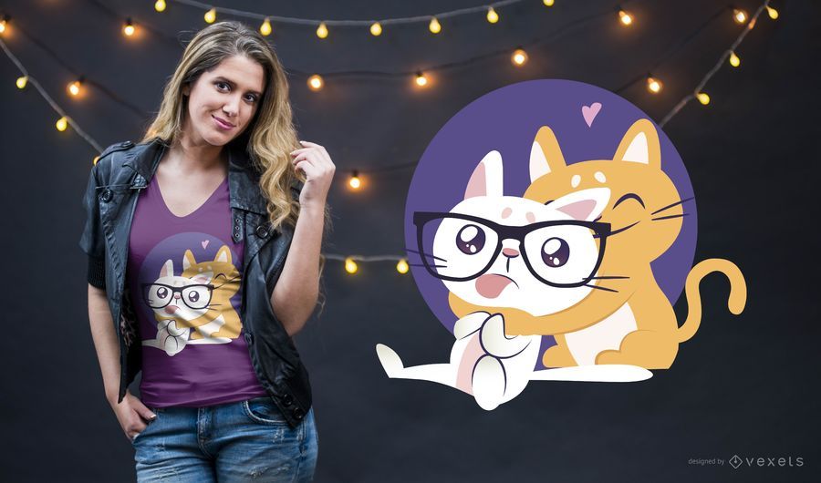 Nerd cat hug t-shirt design Nerd cat hug t-shirt design