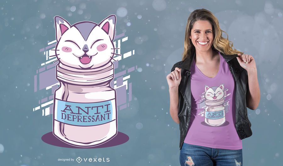 Design Anti-depressivo do t-shirt do gato Design Anti-depressivo do t-shirt do gato