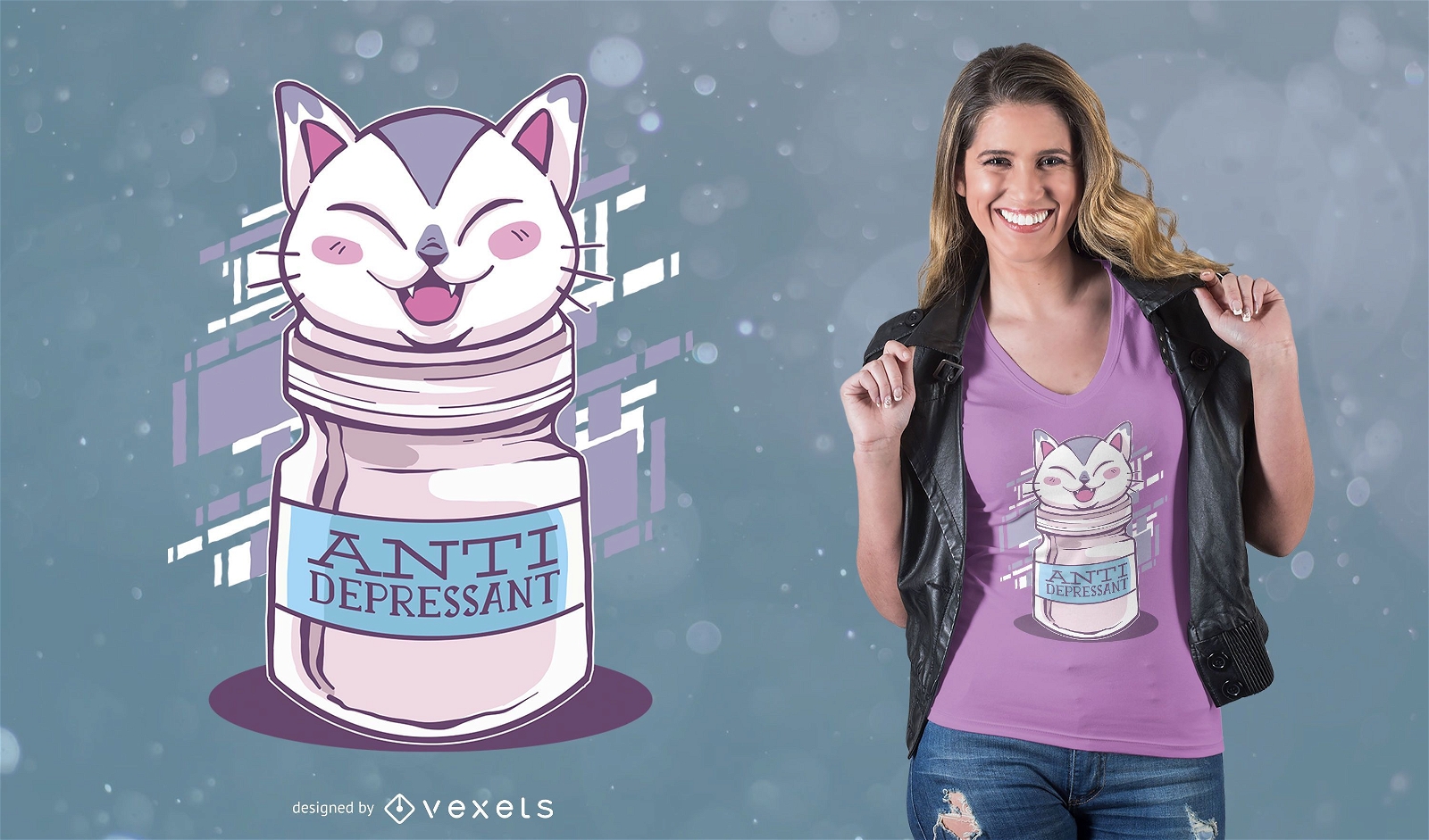Diseño de camiseta de gato antidepresivo