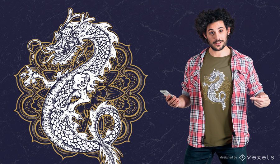 Chinese Dragon Mandala T-Shirt Design Chinese Dragon Mandala T-Shirt Design