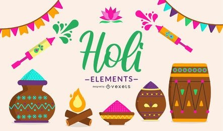 Holi Festival Elements Illustration 