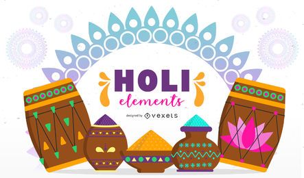 Holi Elements Illustration Design